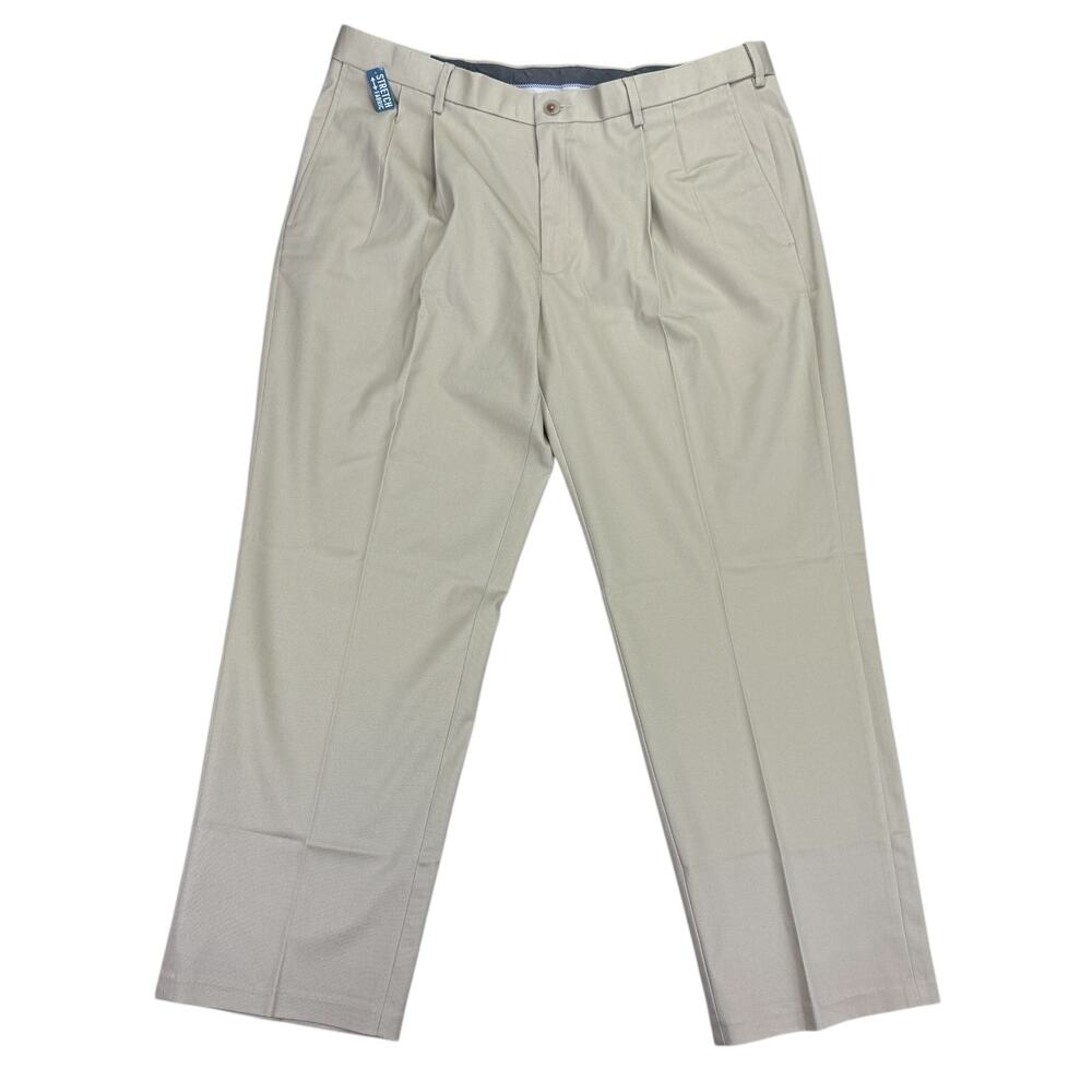 Haggar Mens Premium No Iron Classic Fit Pleated Stretch Dress Pants Tan 38x29